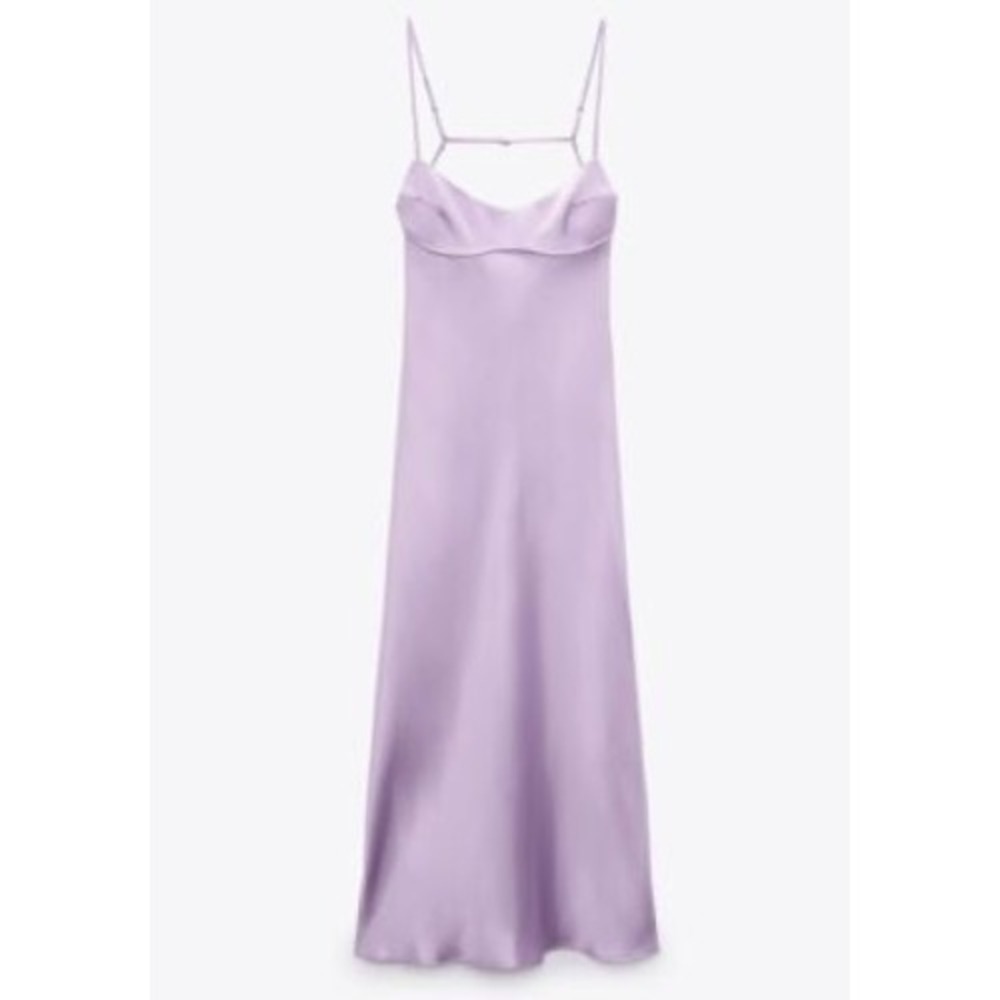 NWT Zara Lilac Purple Satin Strappy Slip Midi Dress Straps Women 3304 361 XS - Picture 3 of 8